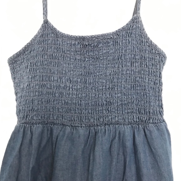 Bluenotes 100% Cotton Chambray Smocked Tiered Mini Dress XL Pockets Denim - Picture 6 of 12